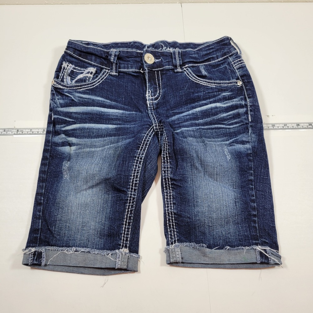 Ariya Jeans Denim Bermuda Short Women 5/6 Blue Excellent Thick Stitch Distressed